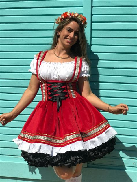 fantasia frida traje tipico alemao oktoberfest vermelha luxo