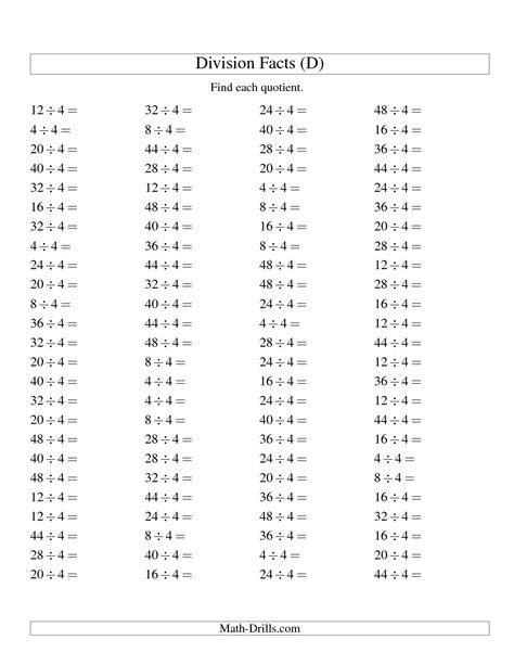 4th Grade Math Facts Worksheets Printable Multiplication Worksheets