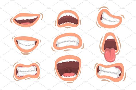 Flat Vector Set Of Male Mouths With Object Illustrations Creative