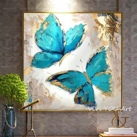 Hand Painted Abstract Art Blue Butterfly Oil Painting On Canvas Art