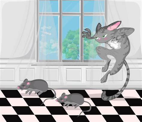 A Cartoon Cat Hunting Mice Stock Vector Illustration Of Predator