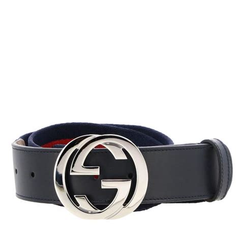 Gucci Belt In Leather And Web Canvas With Gg Buckle Blue Gucci