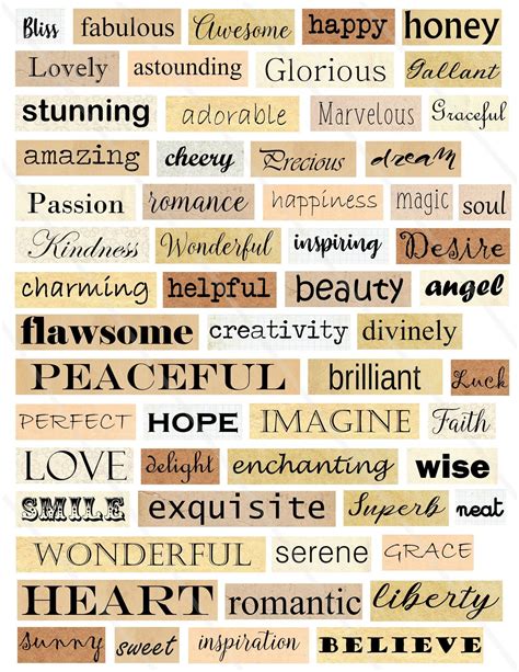 Printable Phrases Words Quotes Kit Digital Collage Sheet Inspirational