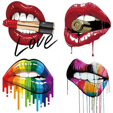 Colorful Sex Lips Thermo Transfer Sticker On Clothes Decor Washable