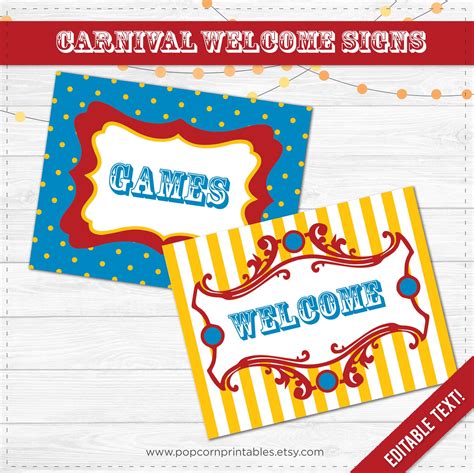 Carnival Party Signs Printable Editable Text Pdf Instant Etsy