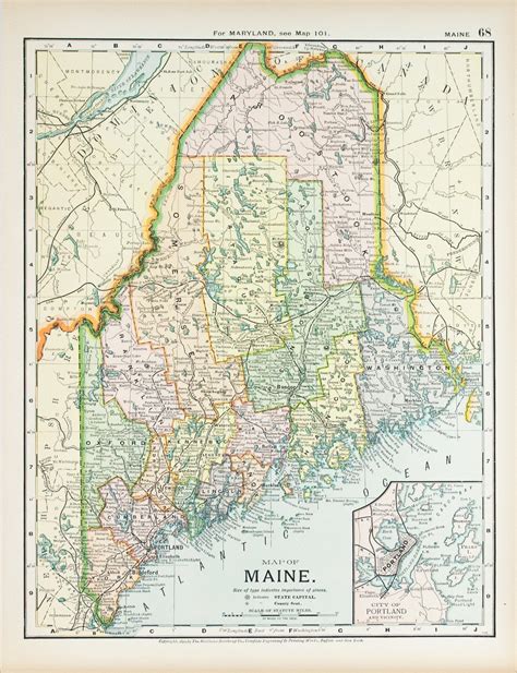 1891 Map Of Maine Historic Accents