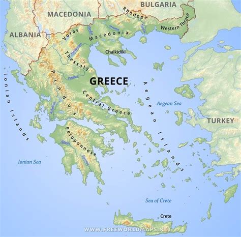 A Map Of Greece With The Capital And Major Cities