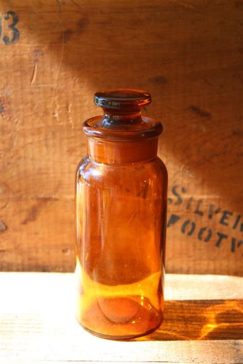 Old Amber Brown Glass Medicine Bottle W Glass Stopper Drugstore Pharmacy Apothecary Bottle