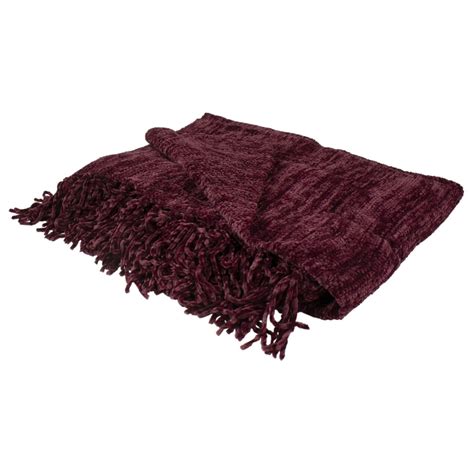 Burgundy Red Plush Chenille Throw Blanket With Fringe 50 X 60