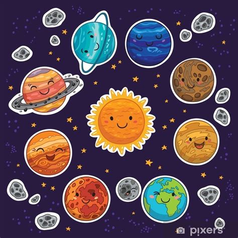 Fotomural Conjunto De Adhesivos Del Sistema Solar Con Planetas De