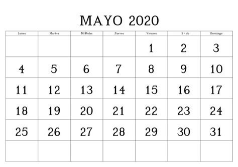 Calendario Mayo 2020 Para Imprimir Gratis Lettering