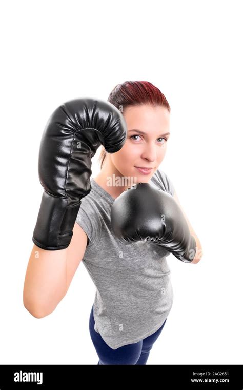 Top Down Portrait Of A Beautiful Young Woman With Boxing Gloves In A