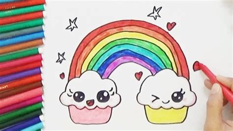 How To Draw Cute Rainbow And Smiling Clouds Cute And