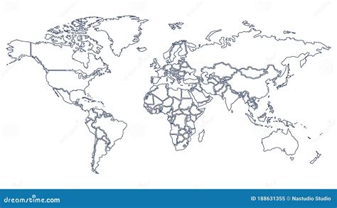 World Map With Countries Borders Stock Illustration Illustration Of