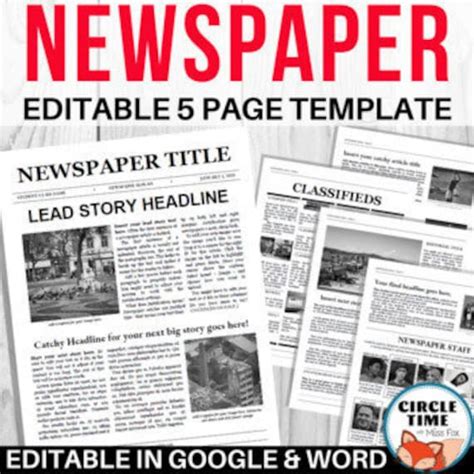 Editable Newspaper Template School Newsletter Template Etsy