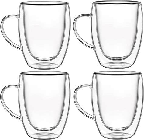 Azscyn Set Of 4 Insulated Coffee Mugs Double Wall Glass Coffee Cups With Handle