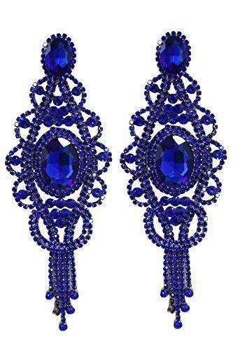 Extra Long Blue Rhinestone Earrings Oversized Pageant Pr Https