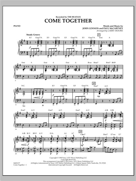 Come Together Piano Sheet Music Larry Moore Orchestra