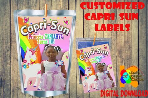 Personalized Unicorn Printable Capri Sun Labels Printable Etsy