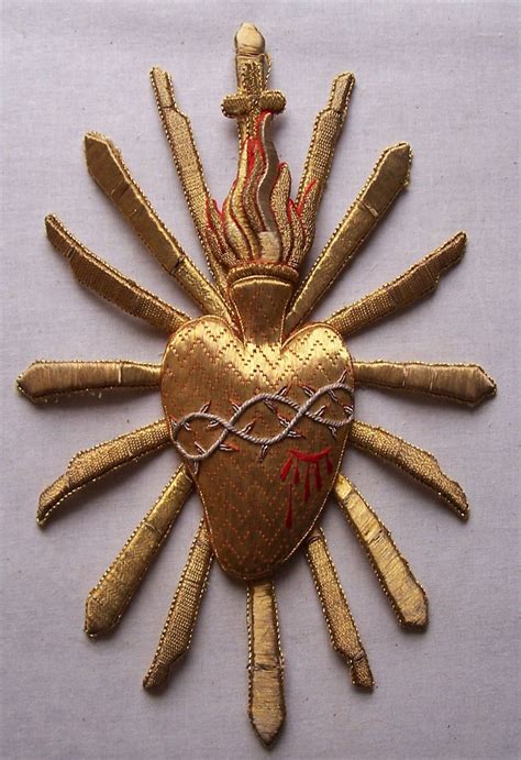 Gold Metallic Threads With Bleeding Heart Religious Icons Religious