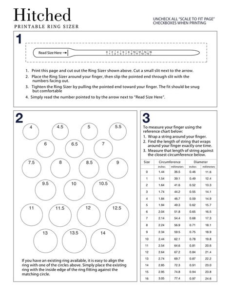 Ring Size Chart Womens Printable
