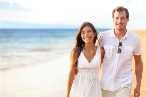 Couple Walking On Beach On Romantic Travel Stock Photo Image Of