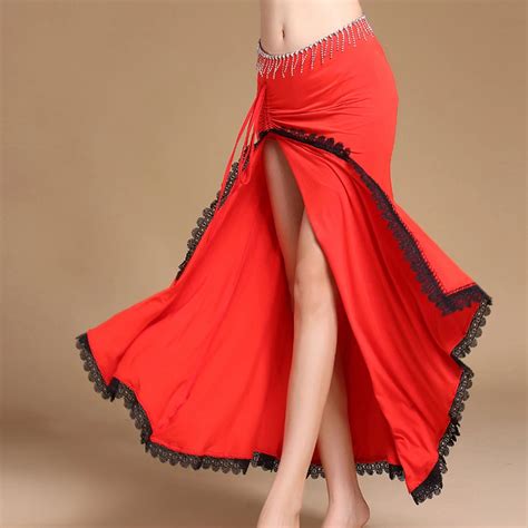 Women Belly Dance Colthing Girls Belly Dance Skirt Sexy Lace Edge High Placketing Skirt For