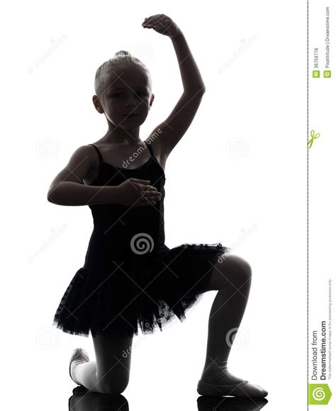 One Little Girl Ballerina Ballet Dancer Dancing Silhouette Stock Photo