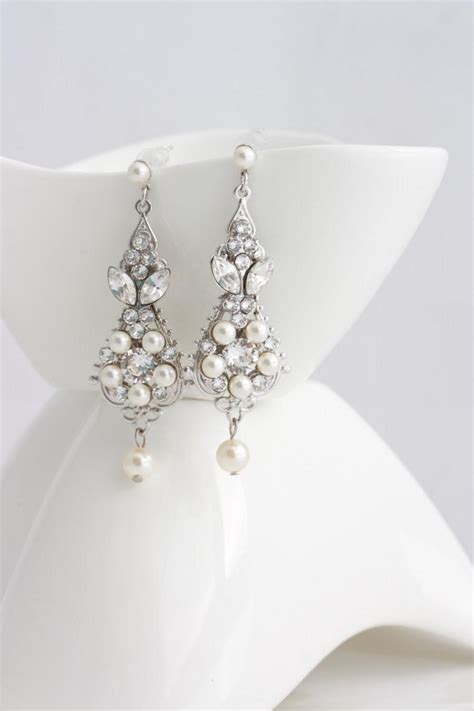 Pearl And Crystal Wedding Earrings Vintage Bridal Earrings Small