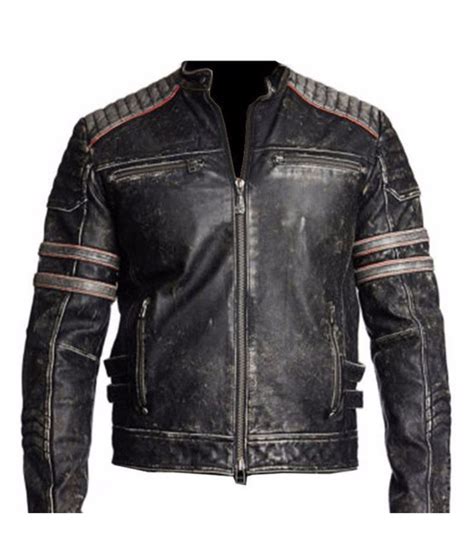 Mens Biker Vintage Motorcycle Distressed Black Retro Leather Jacket