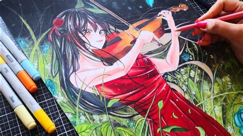 Drawing A Anime Girl Playing Violin かわいいアニメの女の子を描く Youtube