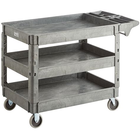 Lavex Industrial Large Gray Shelf Utility Cart With Premium Handle