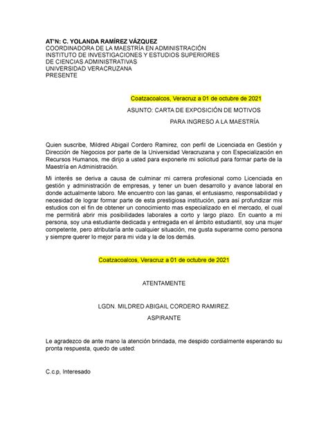 Ejemplo De Carta De Exposicion De Motivos Para Universidad Reverasite