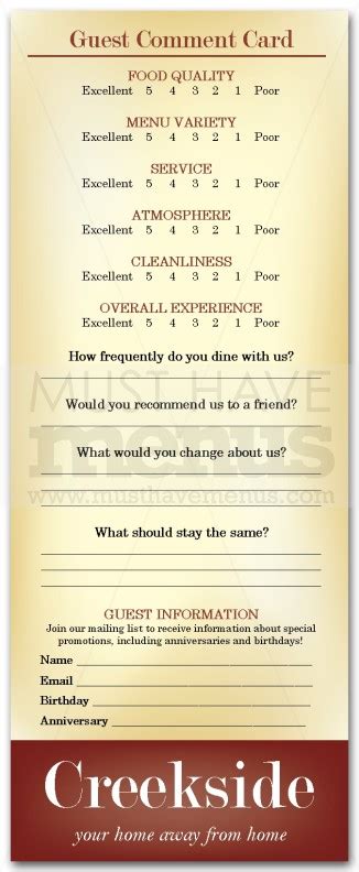 Best practices for restaurant comment cards. Family Restaurants Comment Card | Page 1