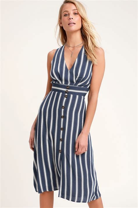 Cute Striped Dress Blue Striped Dress Midi Dress Lulus