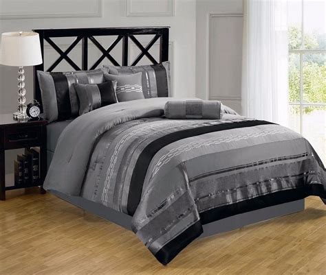 Collection 7 Piece Black Gray Chenille Embroidered