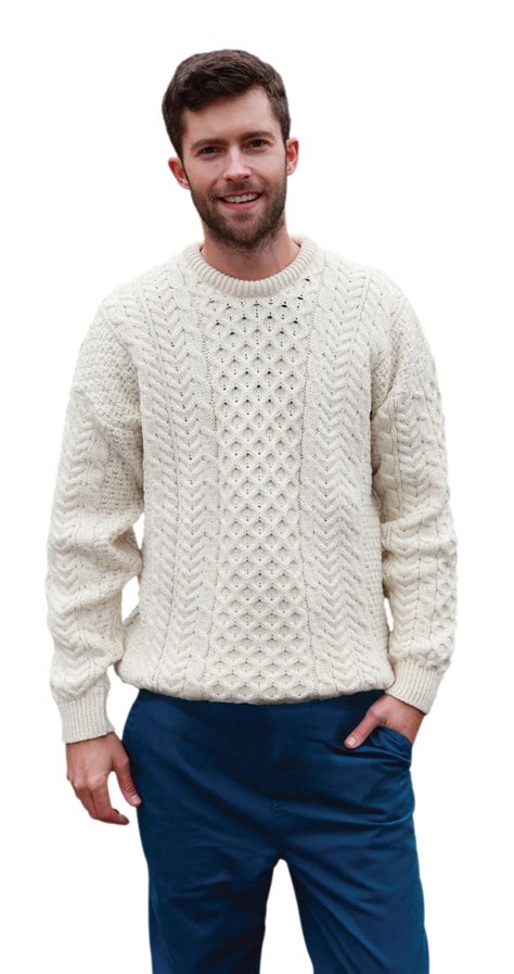 Mens Irish Traditional Aran Wool Pullover Sweater Ebay
