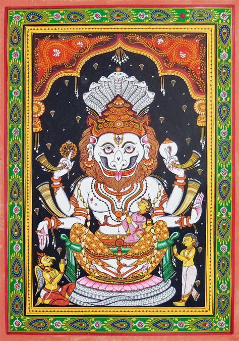 Narasimha Avatar Indian Art Paintings Kalamkari Painting Lotus Art