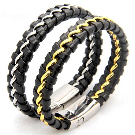 wide mens weave chain wristband leather bracelet for men classic bracelet bangle jewelry t