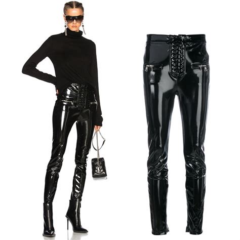 Fashion Patent Leather Pu Pants Split Ends Female2019 Spring Was Thin High Waist Leisure Shiny
