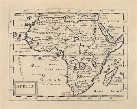 Africa Map Circa 1681 Old 1600s African Continent Art Etsy