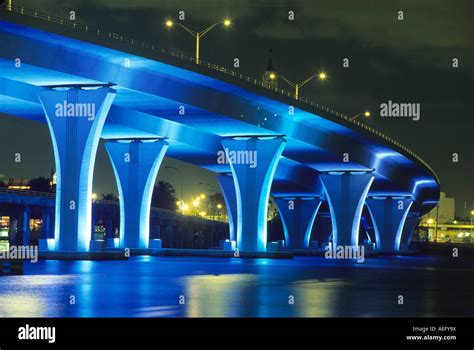 Night Bridge At Port Of Miami Florida Stock Photo Alamy