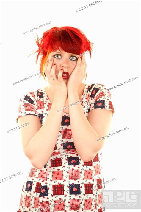 Pretty Punky Girl With Brightly Dyed Red Hair Stock Photo Picture And