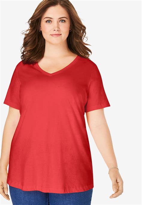Woman Within Womens Plus Size Perfect V Neck Three Quarter Sleeve Tunic Shops