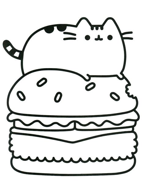 Coloring Pages Printable Pusheen Cat Eating Pizza