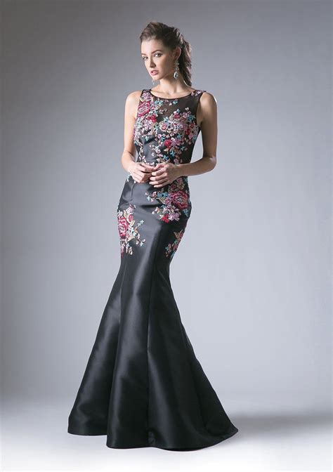 Black Illusion Dress With Floral Embroidery By Cinderella Divine