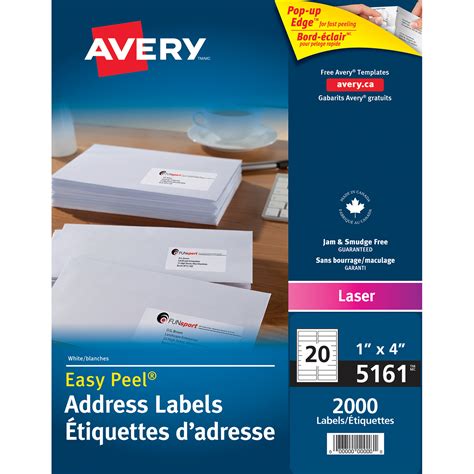 Avery 5161 Easy Peel Address Labels White 1 X 4 20 Labelssheet