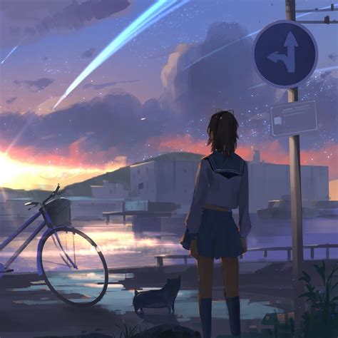 2048x2048 Alone Girl Waiting For Sunrise Ipad Air Wallpaper Hd Anime