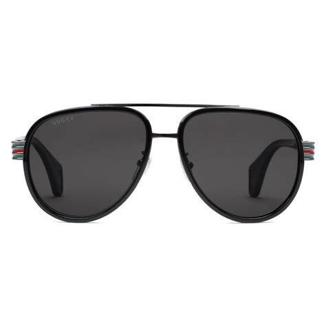 Gucci Aviator Sunglasses Glossy Black Acetate And Silver Metal