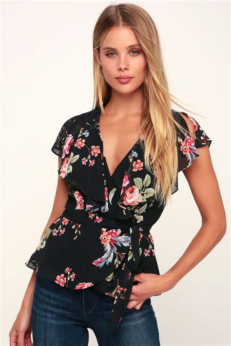 sweeter than this black and pink floral print wrap top fashion tops print wrap